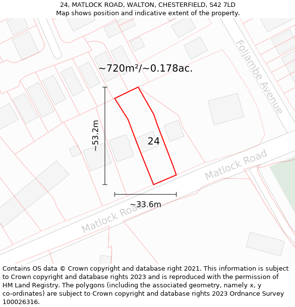 24, MATLOCK ROAD, WALTON, CHESTERFIELD, S42 7LD: Plot and title map