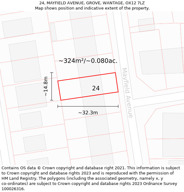 24, MAYFIELD AVENUE, GROVE, WANTAGE, OX12 7LZ: Plot and title map