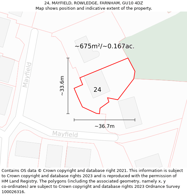 24, MAYFIELD, ROWLEDGE, FARNHAM, GU10 4DZ: Plot and title map