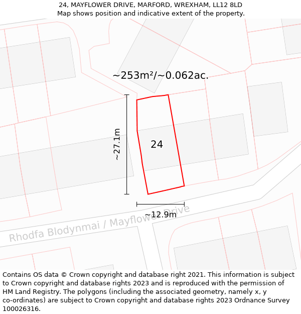 24, MAYFLOWER DRIVE, MARFORD, WREXHAM, LL12 8LD: Plot and title map