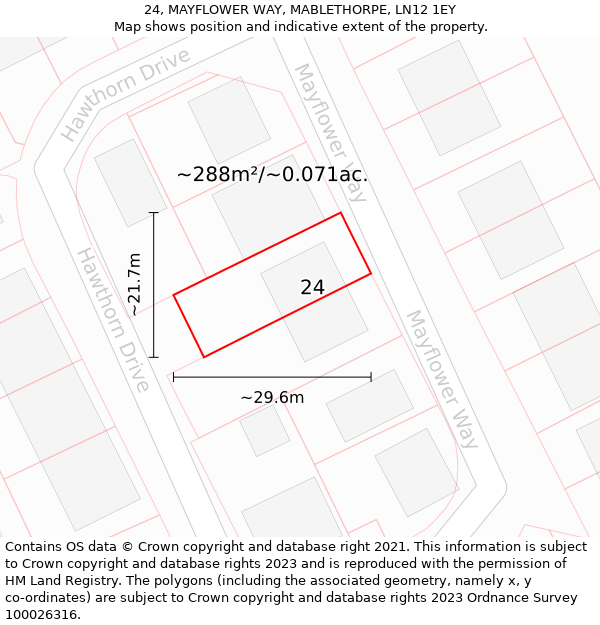 24, MAYFLOWER WAY, MABLETHORPE, LN12 1EY: Plot and title map