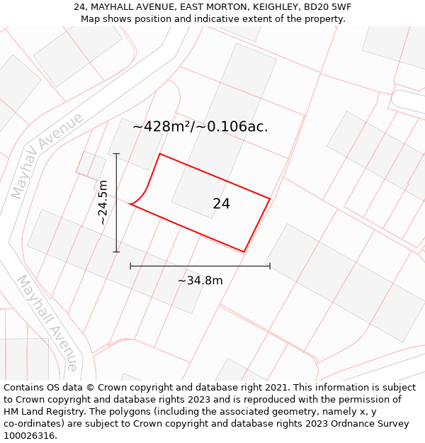 24, MAYHALL AVENUE, EAST MORTON, KEIGHLEY, BD20 5WF: Plot and title map