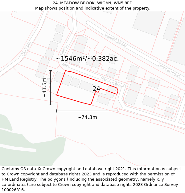 24, MEADOW BROOK, WIGAN, WN5 8ED: Plot and title map