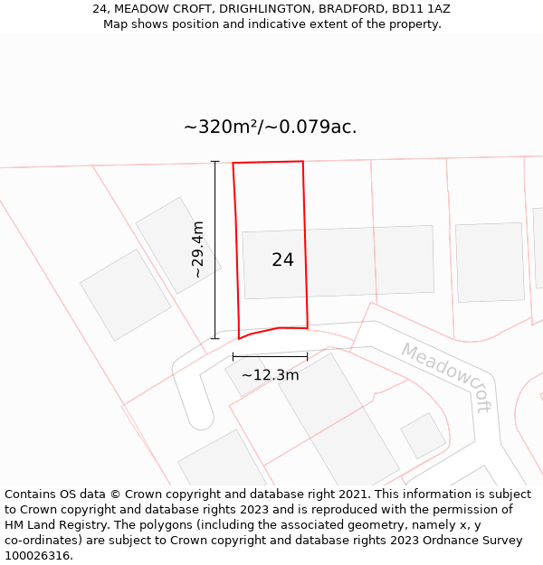 24, MEADOW CROFT, DRIGHLINGTON, BRADFORD, BD11 1AZ: Plot and title map