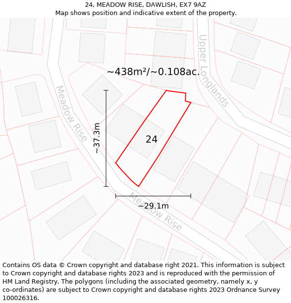 24, MEADOW RISE, DAWLISH, EX7 9AZ: Plot and title map