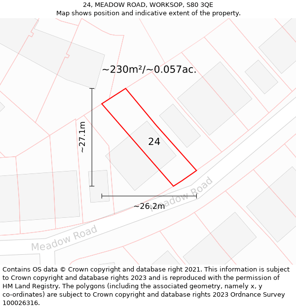 24, MEADOW ROAD, WORKSOP, S80 3QE: Plot and title map