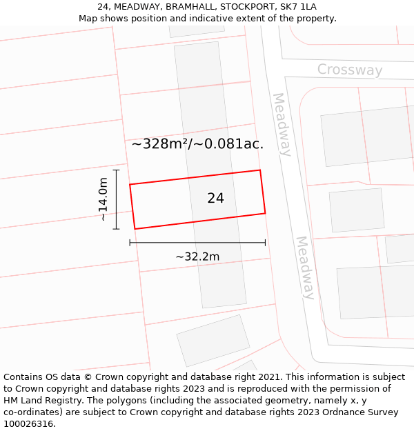 24, MEADWAY, BRAMHALL, STOCKPORT, SK7 1LA: Plot and title map