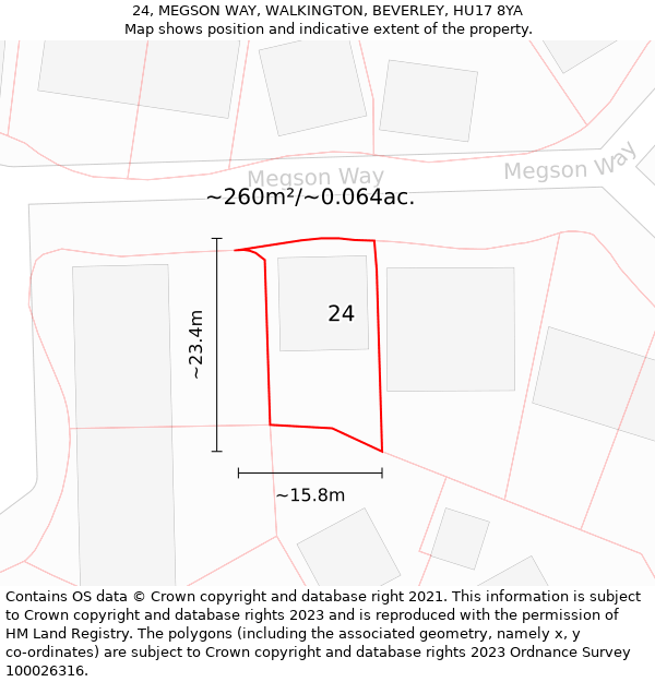 24, MEGSON WAY, WALKINGTON, BEVERLEY, HU17 8YA: Plot and title map