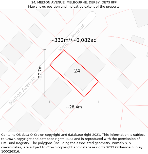 24, MELTON AVENUE, MELBOURNE, DERBY, DE73 8FP: Plot and title map