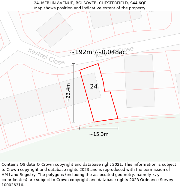 24, MERLIN AVENUE, BOLSOVER, CHESTERFIELD, S44 6QF: Plot and title map