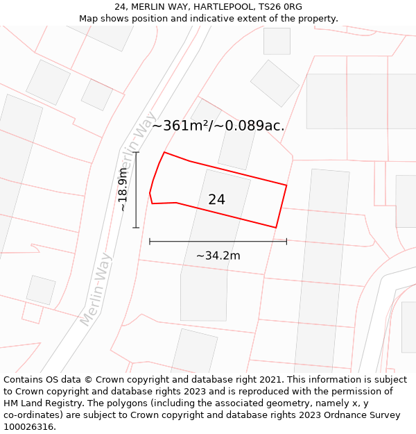 24, MERLIN WAY, HARTLEPOOL, TS26 0RG: Plot and title map