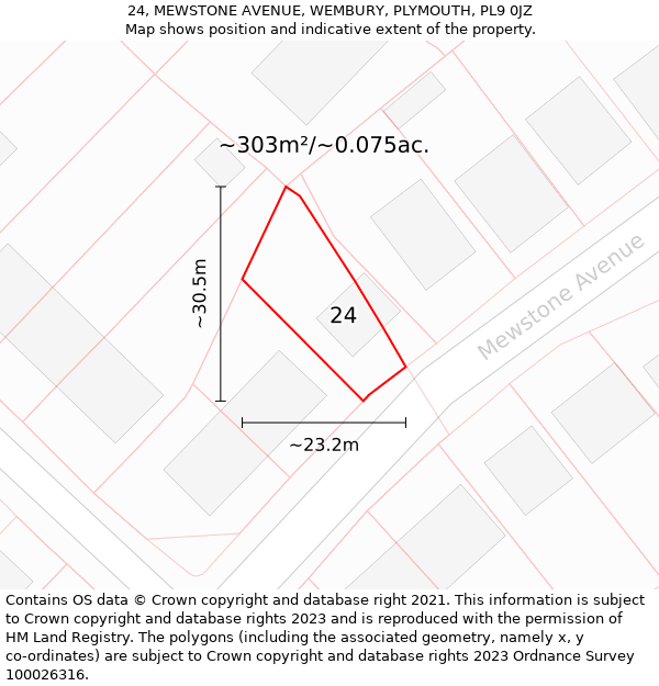 24, MEWSTONE AVENUE, WEMBURY, PLYMOUTH, PL9 0JZ: Plot and title map