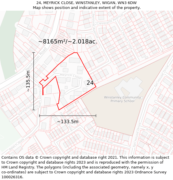 24, MEYRICK CLOSE, WINSTANLEY, WIGAN, WN3 6DW: Plot and title map