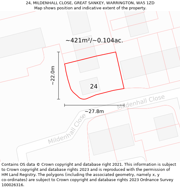 24, MILDENHALL CLOSE, GREAT SANKEY, WARRINGTON, WA5 1ZD: Plot and title map