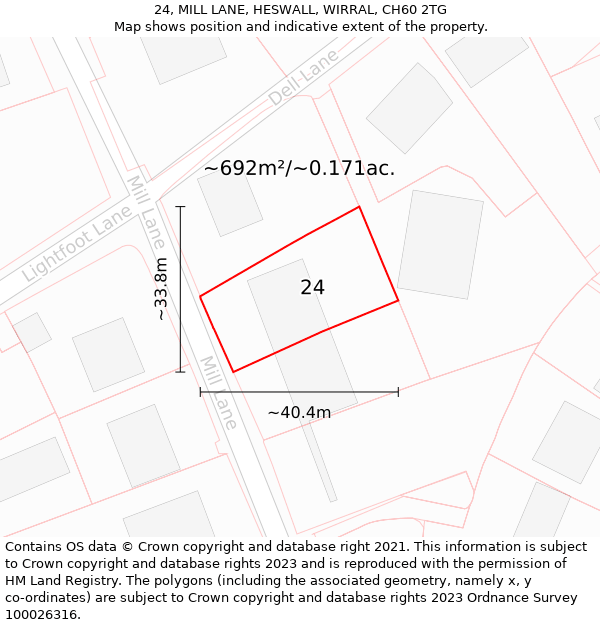 24, MILL LANE, HESWALL, WIRRAL, CH60 2TG: Plot and title map