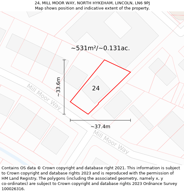 24, MILL MOOR WAY, NORTH HYKEHAM, LINCOLN, LN6 9PJ: Plot and title map