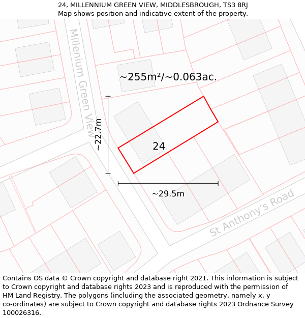 24, MILLENNIUM GREEN VIEW, MIDDLESBROUGH, TS3 8RJ: Plot and title map