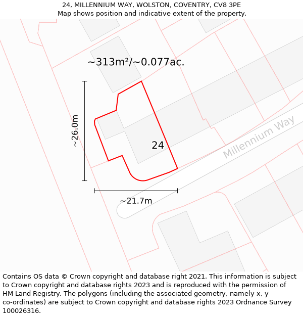 24, MILLENNIUM WAY, WOLSTON, COVENTRY, CV8 3PE: Plot and title map