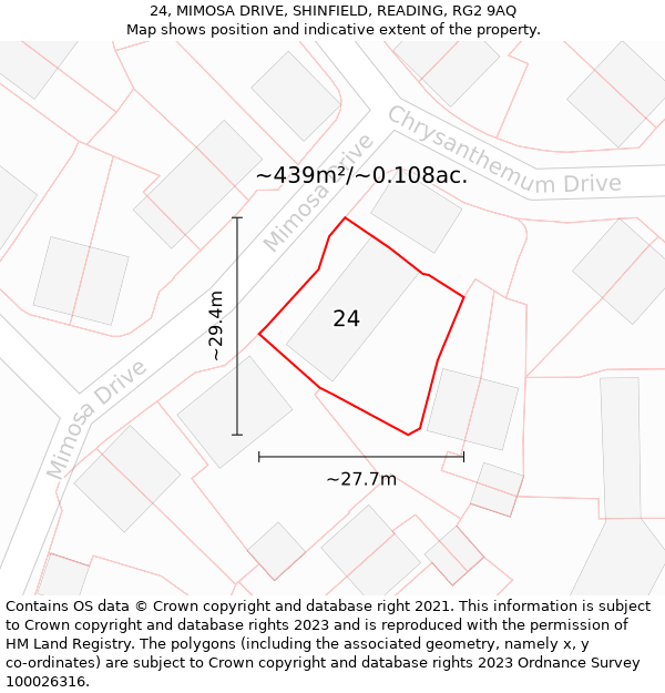 24, MIMOSA DRIVE, SHINFIELD, READING, RG2 9AQ: Plot and title map