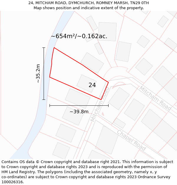 24, MITCHAM ROAD, DYMCHURCH, ROMNEY MARSH, TN29 0TH: Plot and title map