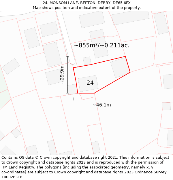 24, MONSOM LANE, REPTON, DERBY, DE65 6FX: Plot and title map