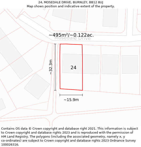 24, MOSEDALE DRIVE, BURNLEY, BB12 8UJ: Plot and title map