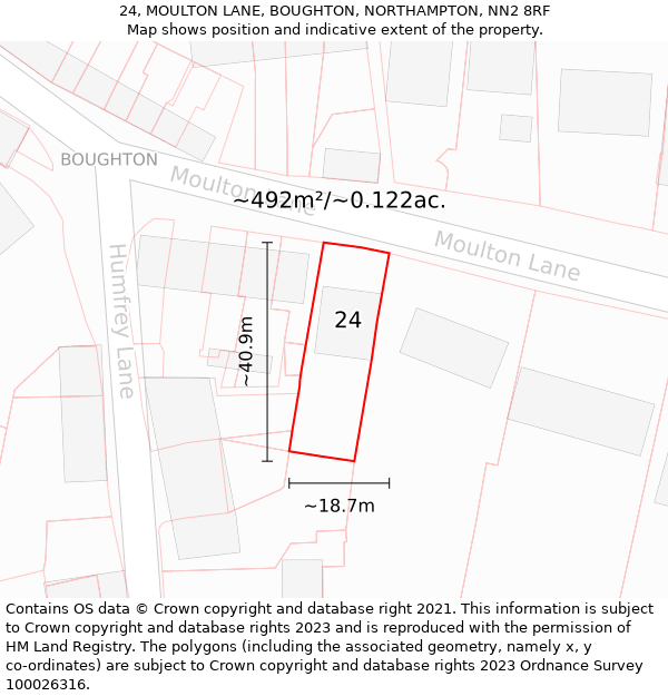 24, MOULTON LANE, BOUGHTON, NORTHAMPTON, NN2 8RF: Plot and title map