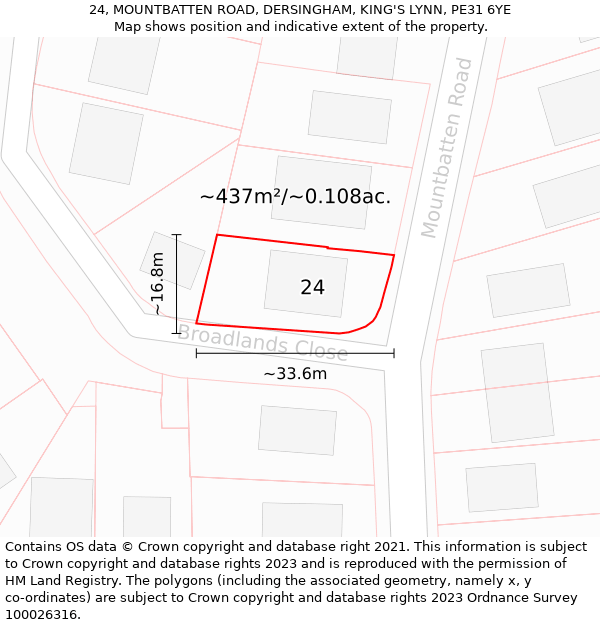 24, MOUNTBATTEN ROAD, DERSINGHAM, KING'S LYNN, PE31 6YE: Plot and title map