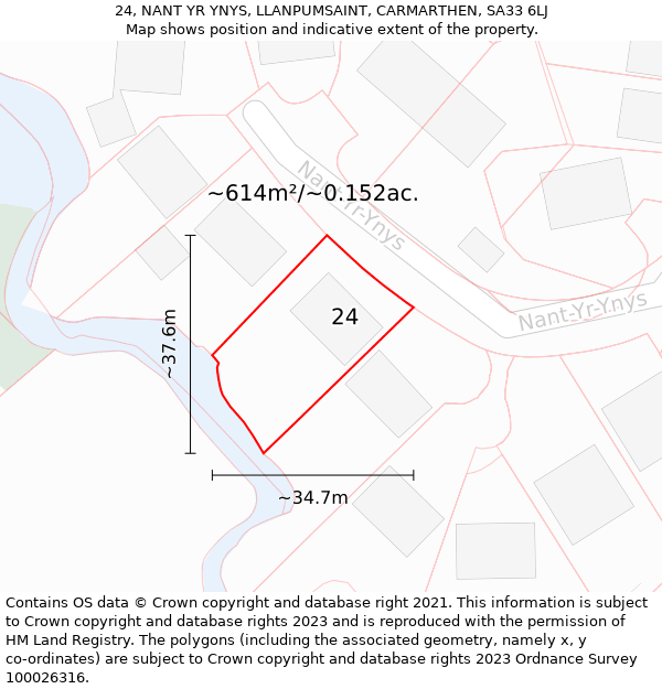24, NANT YR YNYS, LLANPUMSAINT, CARMARTHEN, SA33 6LJ: Plot and title map
