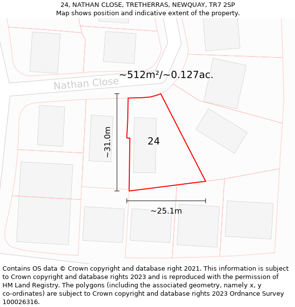 24, NATHAN CLOSE, TRETHERRAS, NEWQUAY, TR7 2SP: Plot and title map