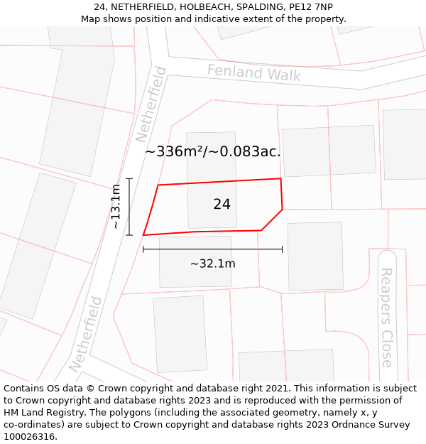 24, NETHERFIELD, HOLBEACH, SPALDING, PE12 7NP: Plot and title map