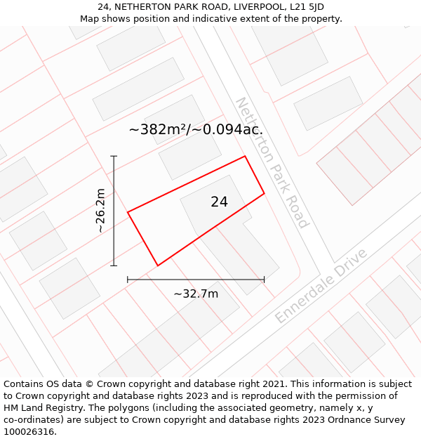 24, NETHERTON PARK ROAD, LIVERPOOL, L21 5JD: Plot and title map