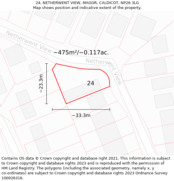 24, NETHERWENT VIEW, MAGOR, CALDICOT, NP26 3LG: Plot and title map