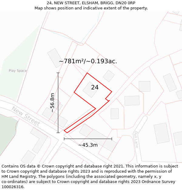 24, NEW STREET, ELSHAM, BRIGG, DN20 0RP: Plot and title map