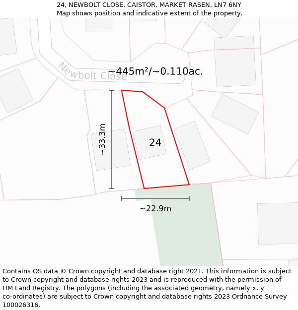 24, NEWBOLT CLOSE, CAISTOR, MARKET RASEN, LN7 6NY: Plot and title map