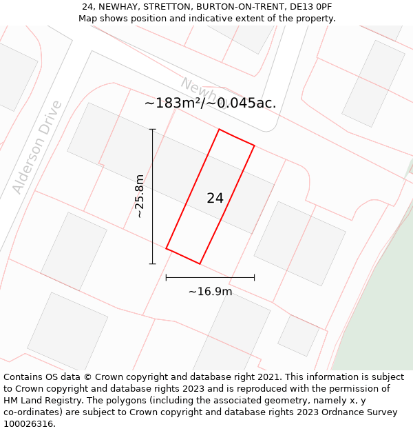 24, NEWHAY, STRETTON, BURTON-ON-TRENT, DE13 0PF: Plot and title map