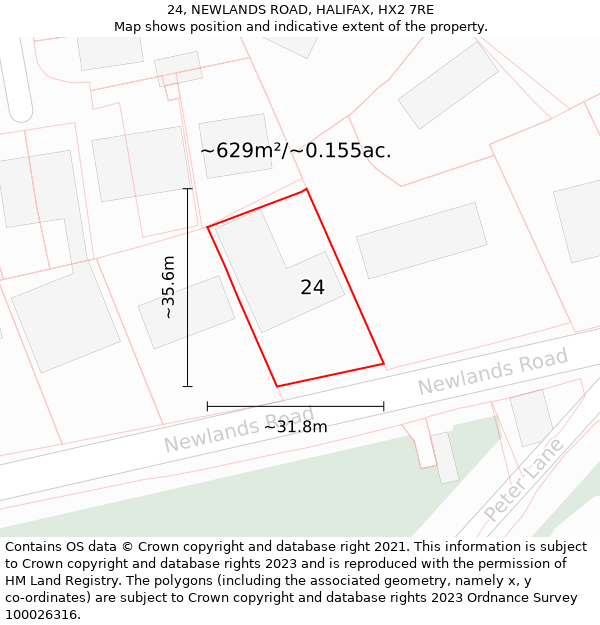24, NEWLANDS ROAD, HALIFAX, HX2 7RE: Plot and title map