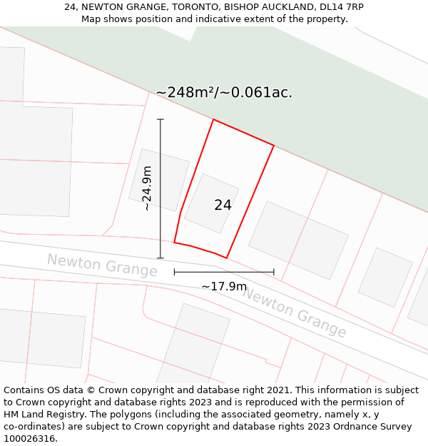 24, NEWTON GRANGE, TORONTO, BISHOP AUCKLAND, DL14 7RP: Plot and title map