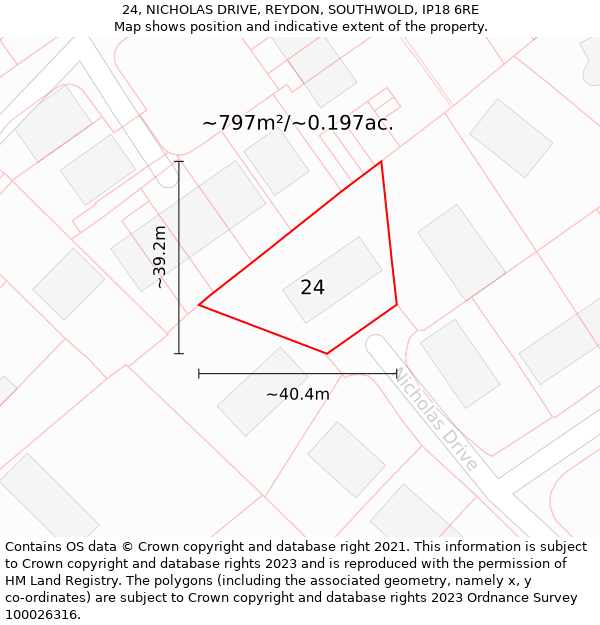 24, NICHOLAS DRIVE, REYDON, SOUTHWOLD, IP18 6RE: Plot and title map