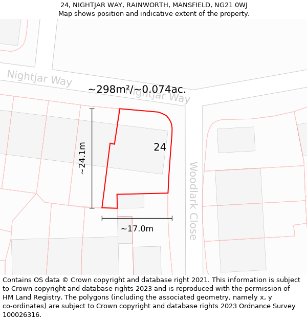 24, NIGHTJAR WAY, RAINWORTH, MANSFIELD, NG21 0WJ: Plot and title map