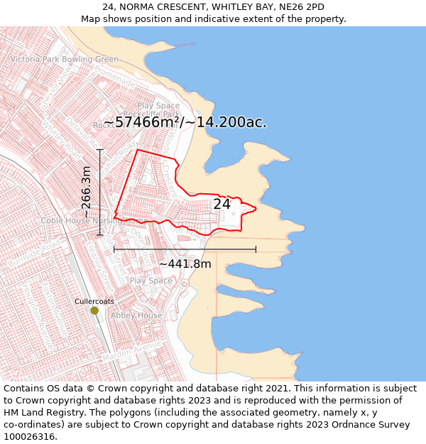 24, NORMA CRESCENT, WHITLEY BAY, NE26 2PD: Plot and title map