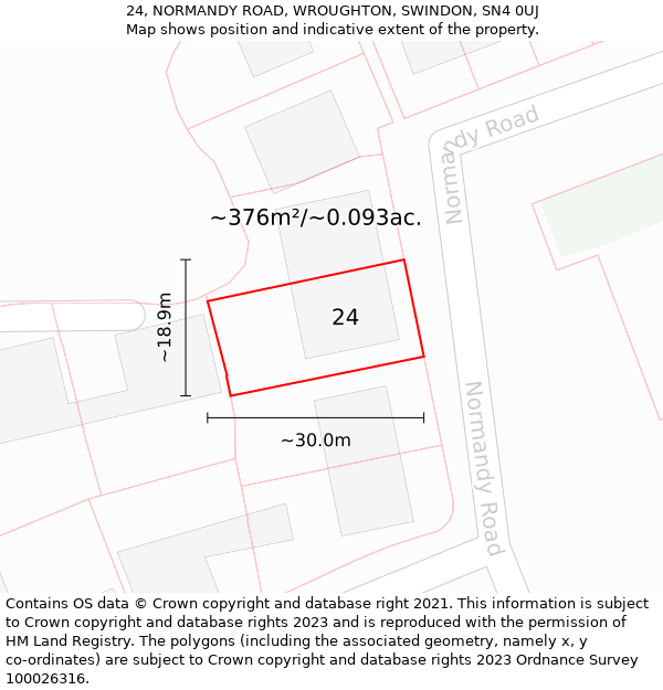 24, NORMANDY ROAD, WROUGHTON, SWINDON, SN4 0UJ: Plot and title map