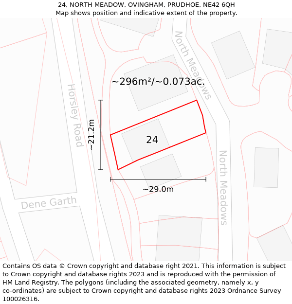 24, NORTH MEADOW, OVINGHAM, PRUDHOE, NE42 6QH: Plot and title map