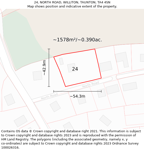 24, NORTH ROAD, WILLITON, TAUNTON, TA4 4SN: Plot and title map