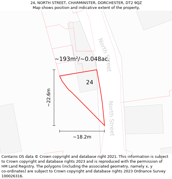 24, NORTH STREET, CHARMINSTER, DORCHESTER, DT2 9QZ: Plot and title map