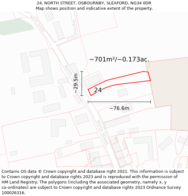 24, NORTH STREET, OSBOURNBY, SLEAFORD, NG34 0DR: Plot and title map