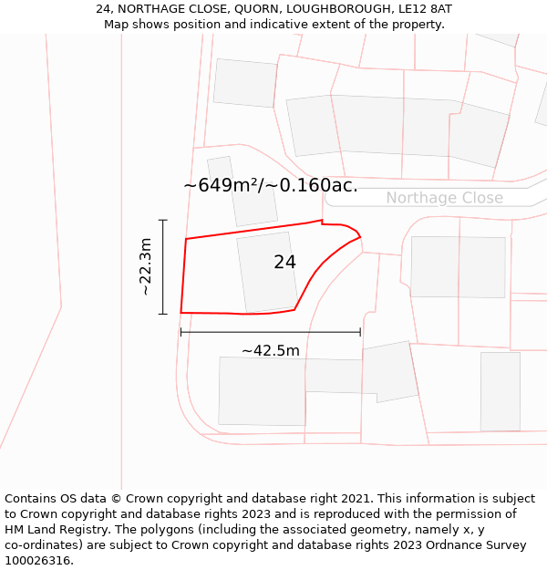 24, NORTHAGE CLOSE, QUORN, LOUGHBOROUGH, LE12 8AT: Plot and title map