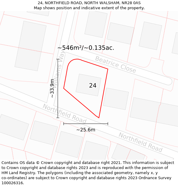 24, NORTHFIELD ROAD, NORTH WALSHAM, NR28 0AS: Plot and title map