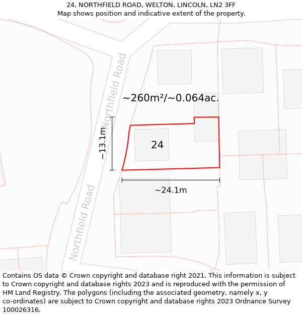 24, NORTHFIELD ROAD, WELTON, LINCOLN, LN2 3FF: Plot and title map