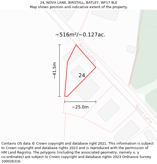 24, NOVA LANE, BIRSTALL, BATLEY, WF17 9LE: Plot and title map